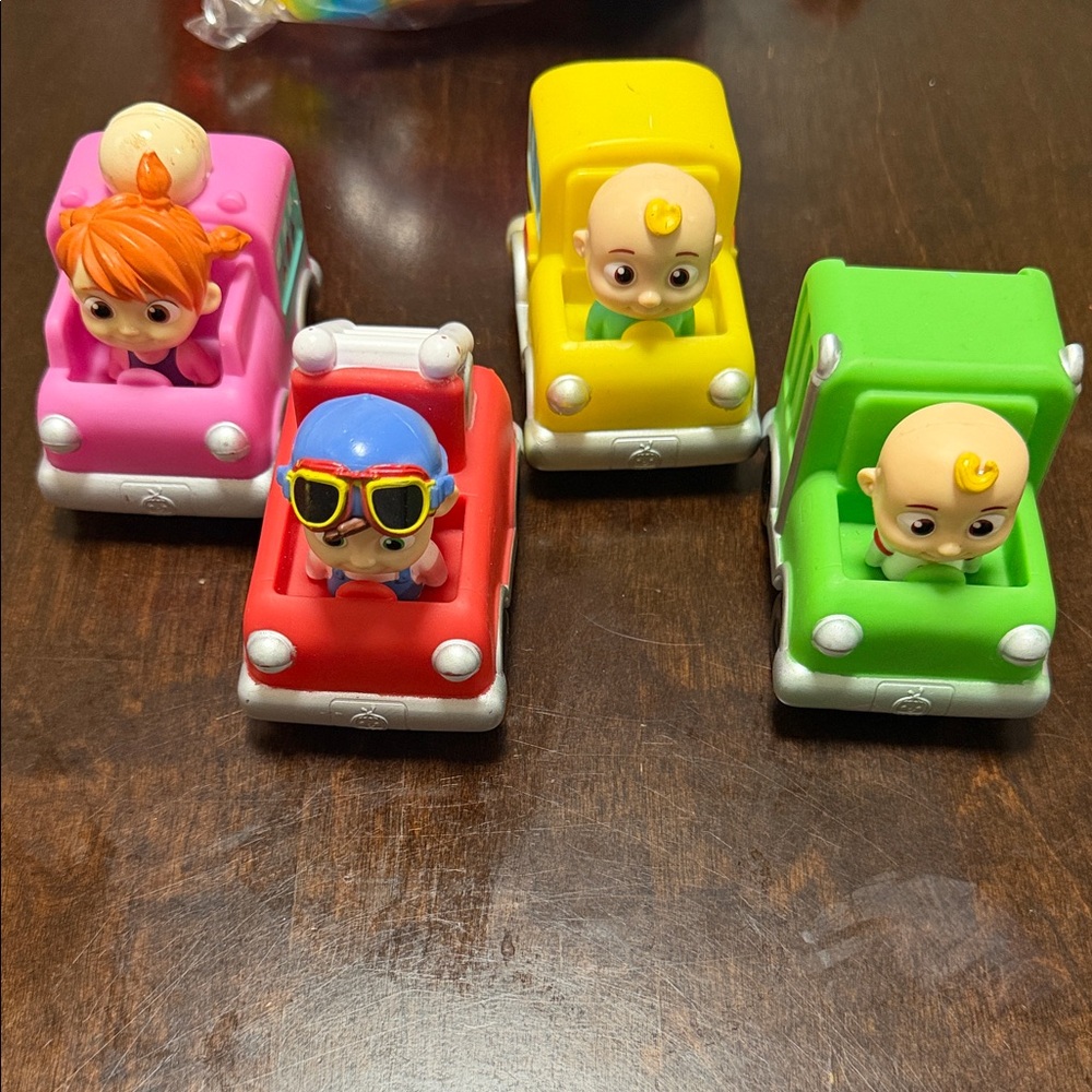 Cocomelon Colorful Kids Toy Cars Set - Red, Pink, Yellow, Green